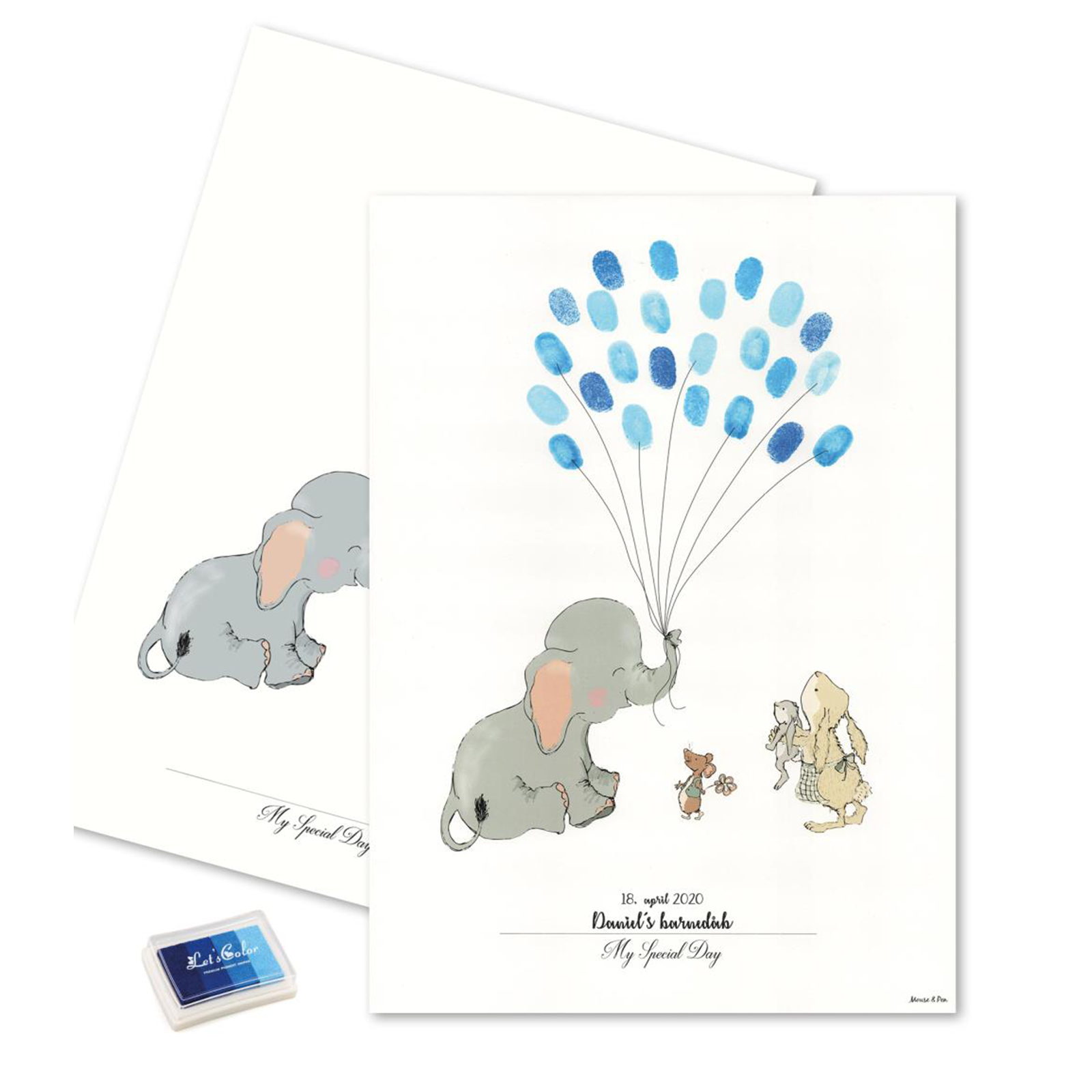 Billede af Fingeraftryks Plakat - Elefant med Blå Balloner