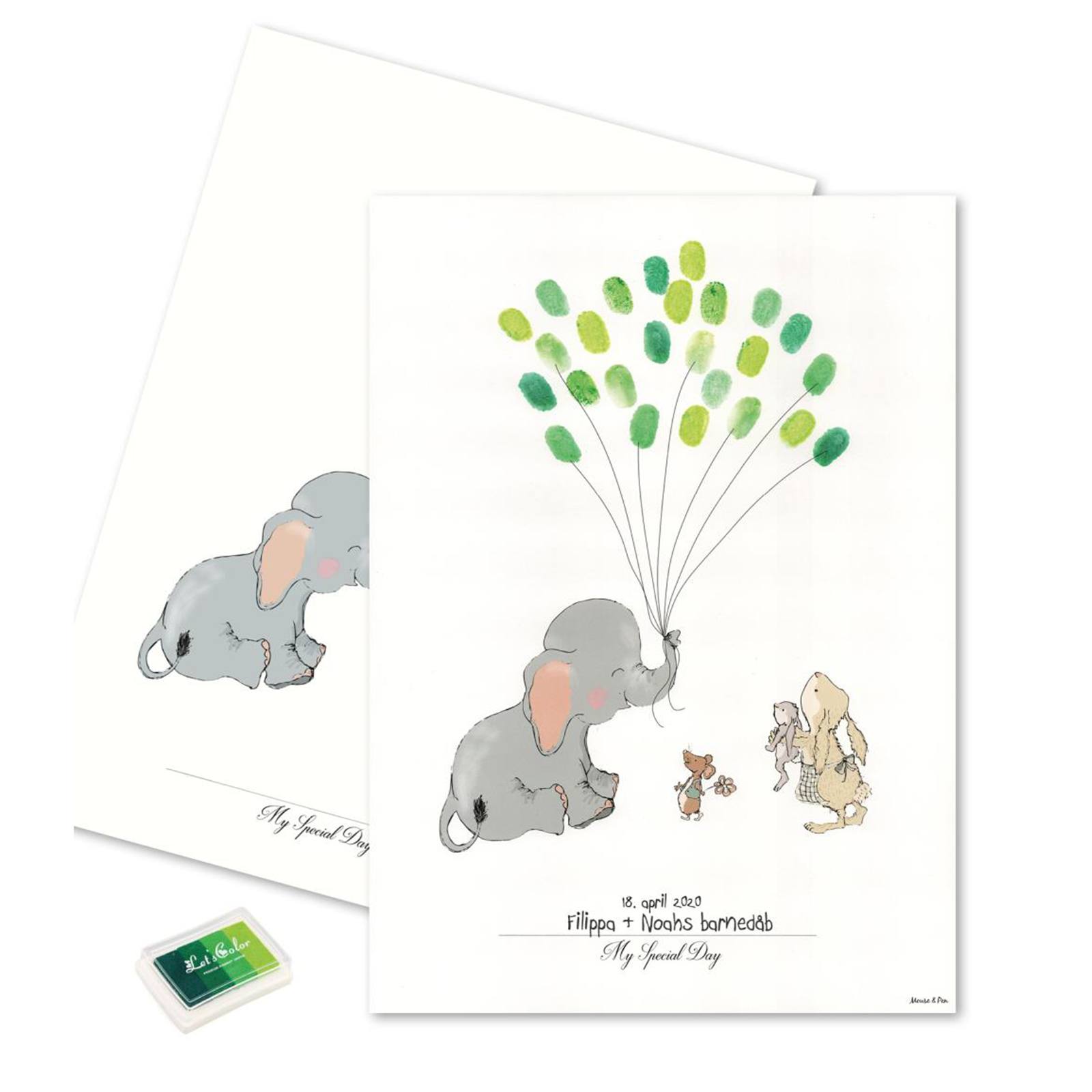 Billede af Fingeraftryks Plakat - Elefant med Grønne Balloner