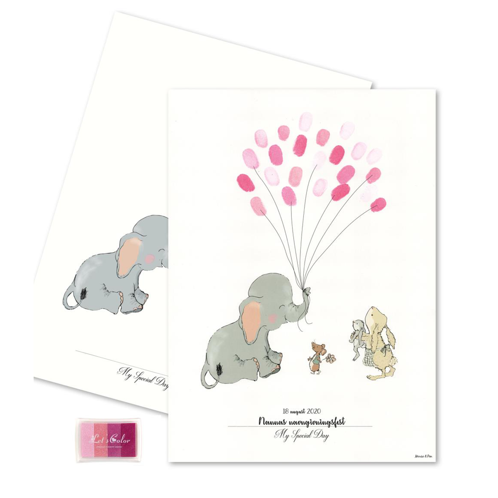 Billede af Fingeraftryks Plakat - Elefant med Lyserøde Balloner