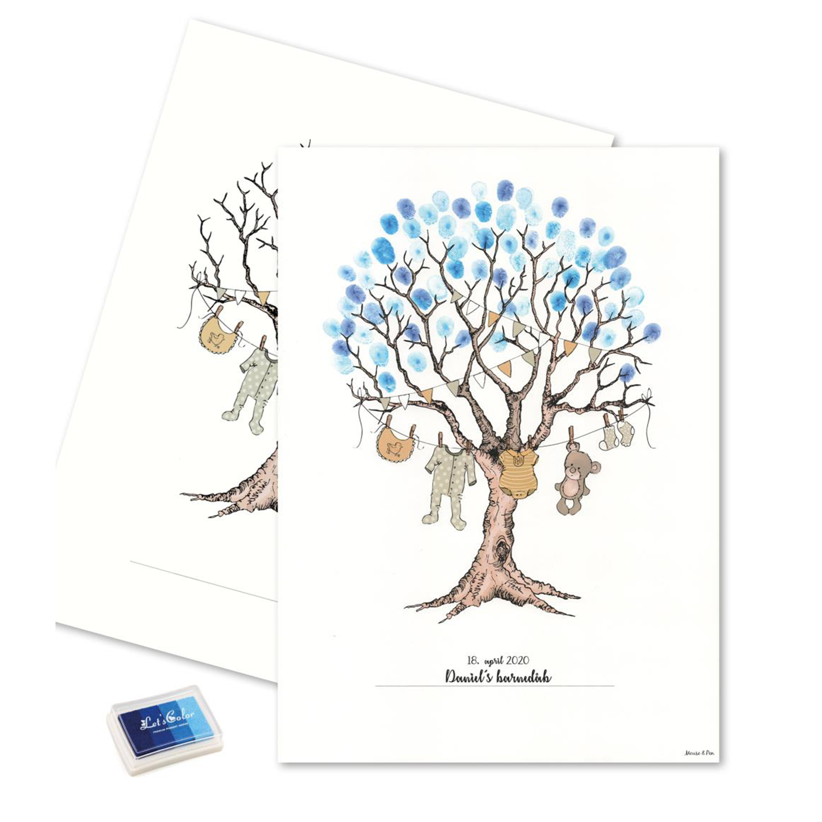 Billede af Fingeraftryks Plakat - Barnedåbstræ, Blå