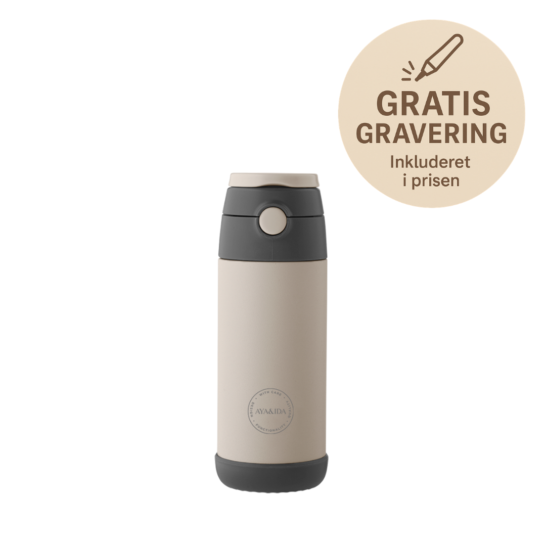 Aya&ida, Kids Straw Bottle, Drikkeflaske Med Sugerør, 350 Ml, Cream Beige
