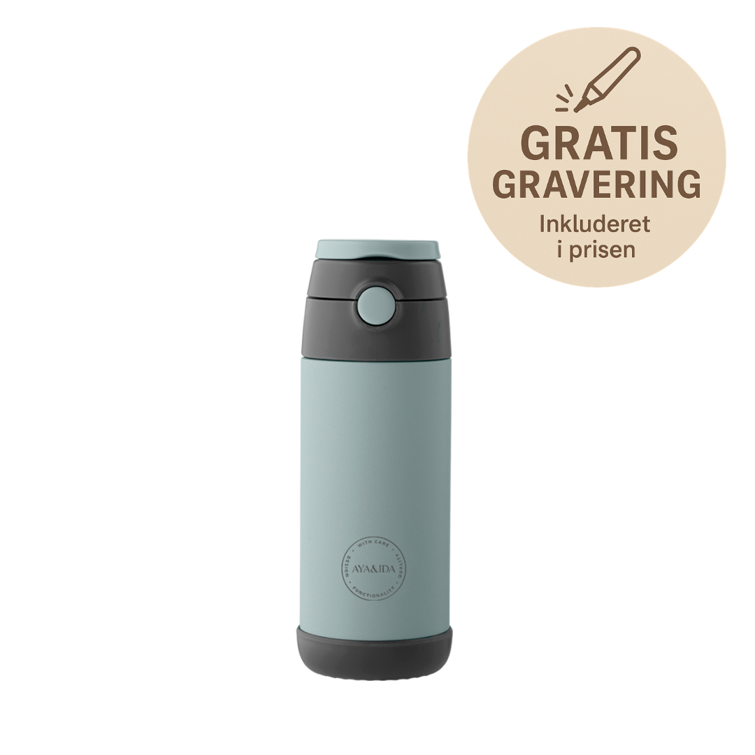Aya&ida, Kids Straw Bottle, Drikkeflaske Med Sugerør, 350 Ml, Mint Green