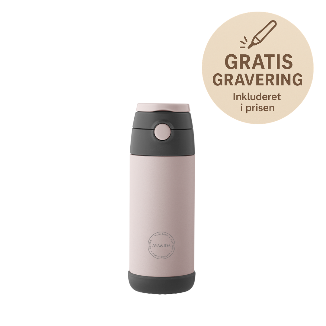 Aya&ida, Kids Straw Bottle, Drikkeflaske Med Sugerør, 350 Ml, Soft Rose