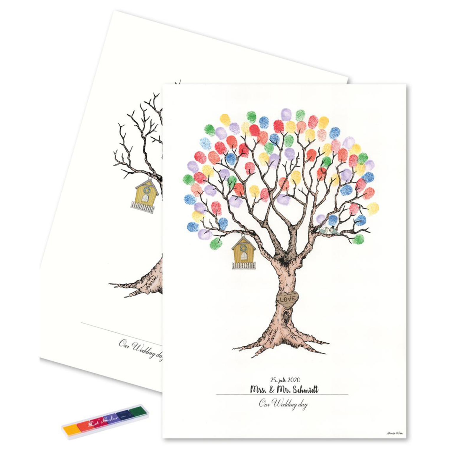 Billede af Fingeraftryks Plakat - Bryllupstræ, Regnbuefarver