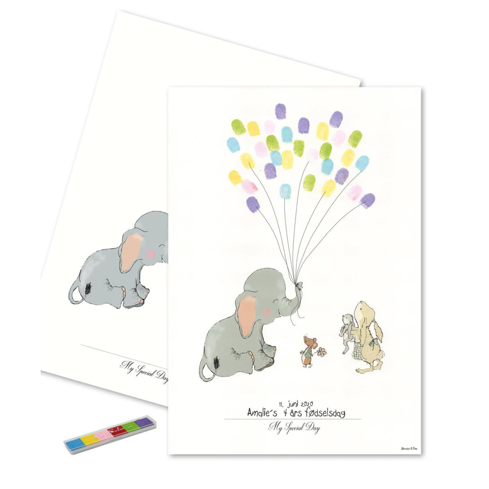 Billede af Fingeraftryks Plakat - Elefant med balloner, Pastel
