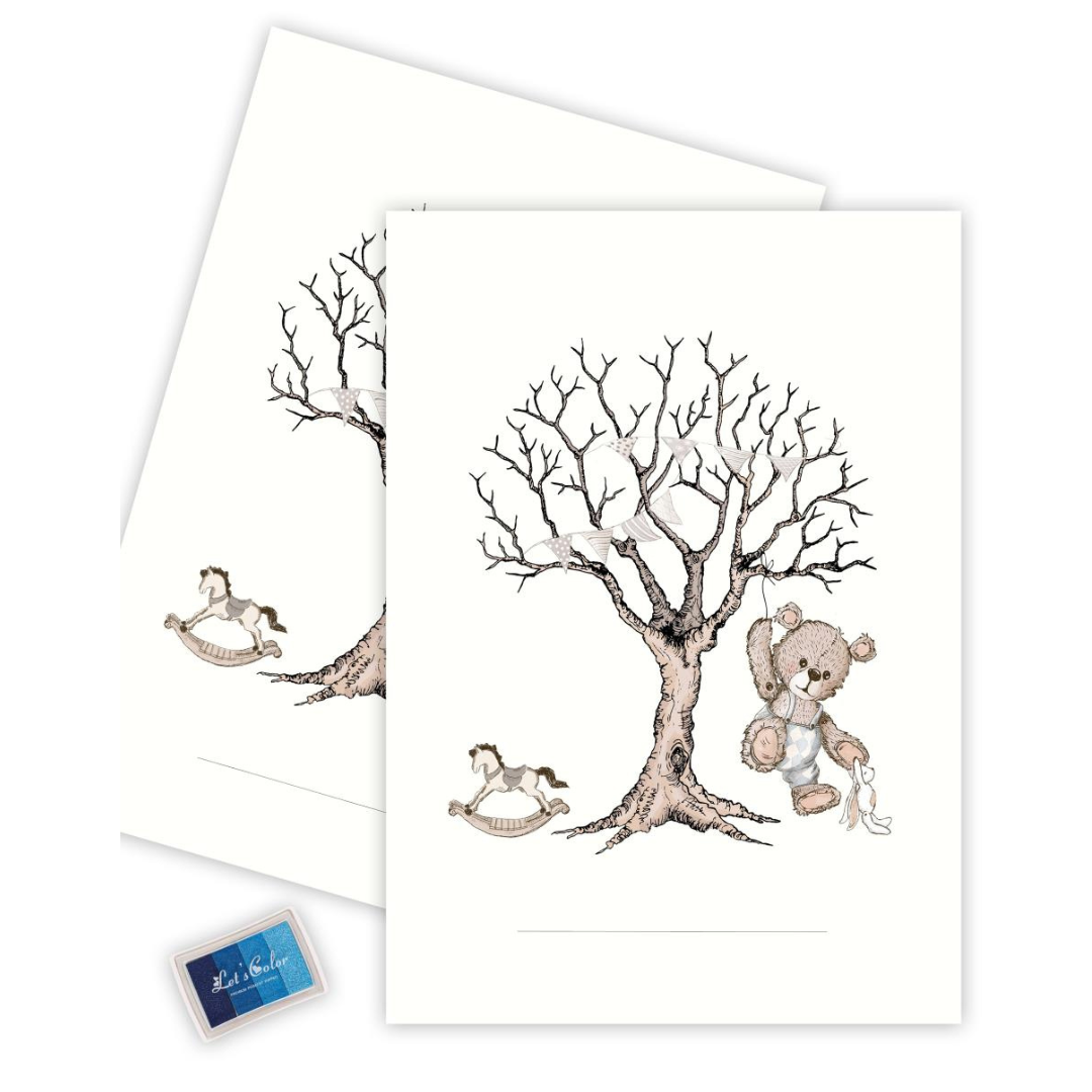Billede af Fingeraftryks Plakat - Livets Træ med Teddybear, Lyseblå/Blå