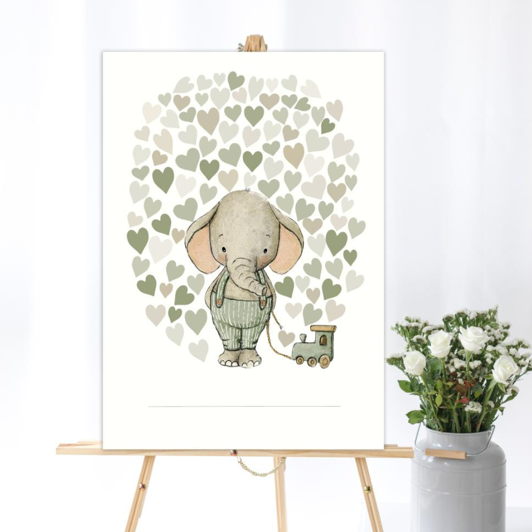 Billede af Gæsteplakat med Grønne Hjerter og Elefant