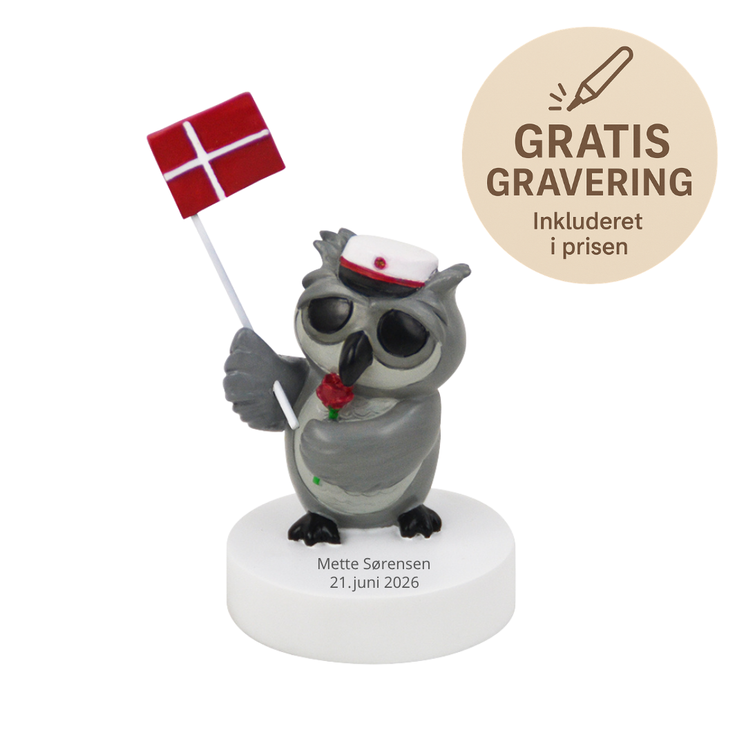 Ugle med Rose og Studenterhue, Rød