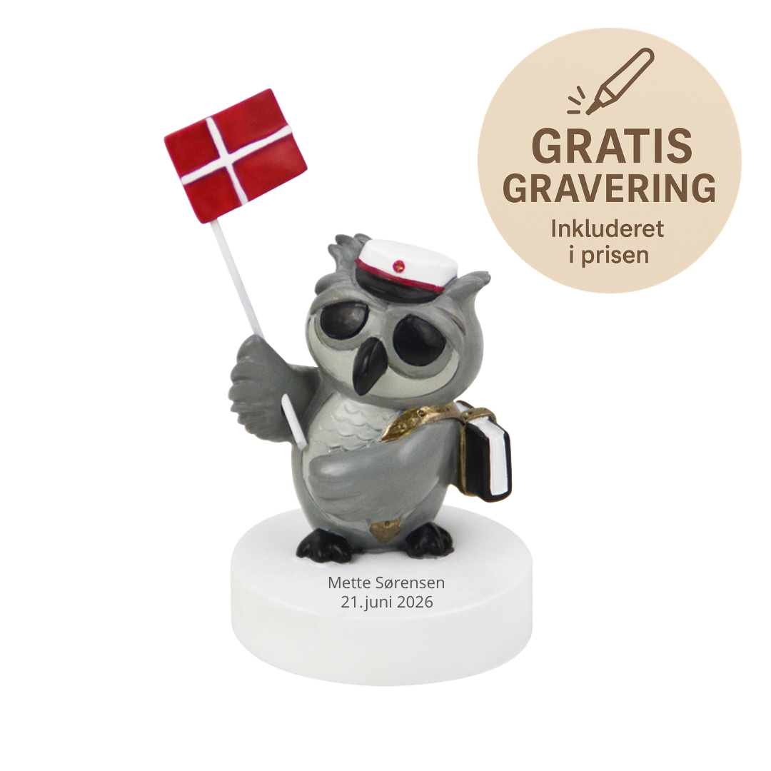 Ugle med Taske og Studenterhue, Rød