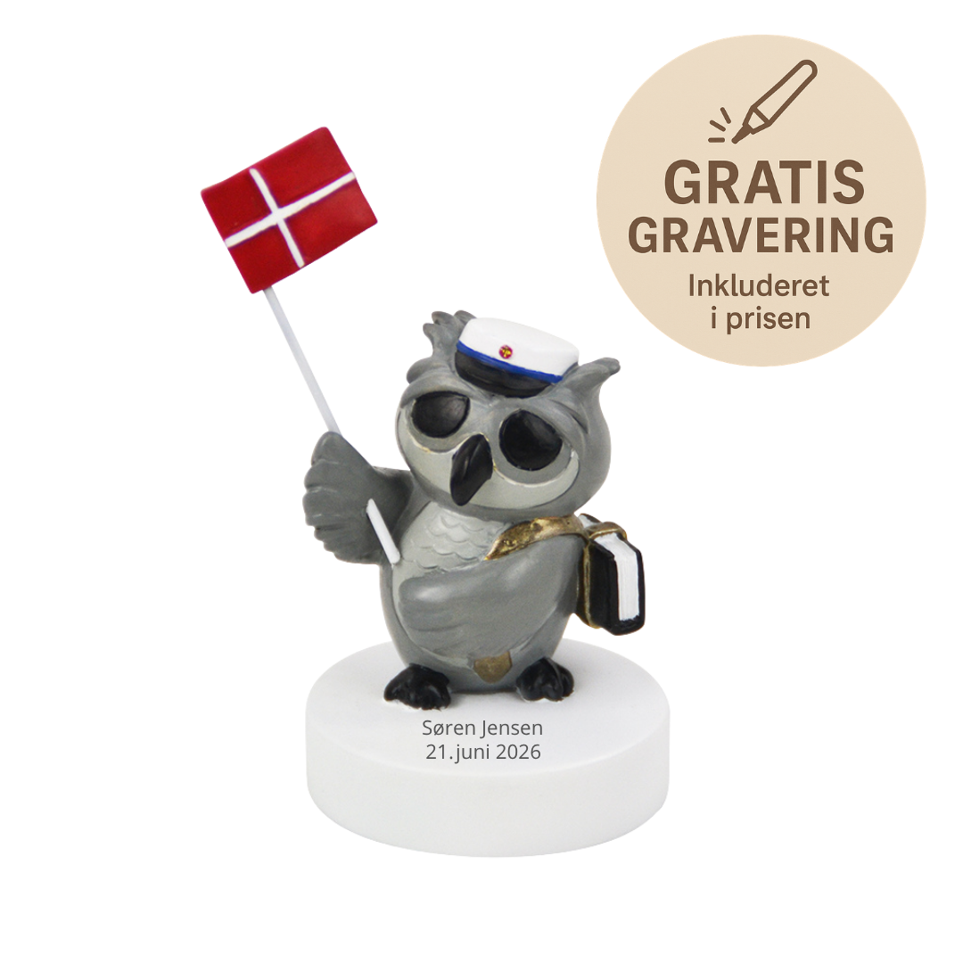 Ugle med Taske og Studenterhue, Blå