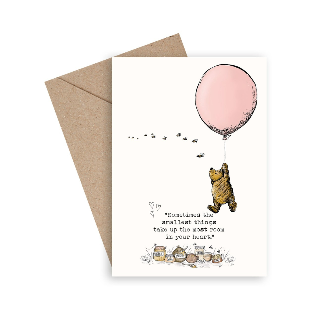 Peter Plys med Ballon, Lyserød (A6 kort)