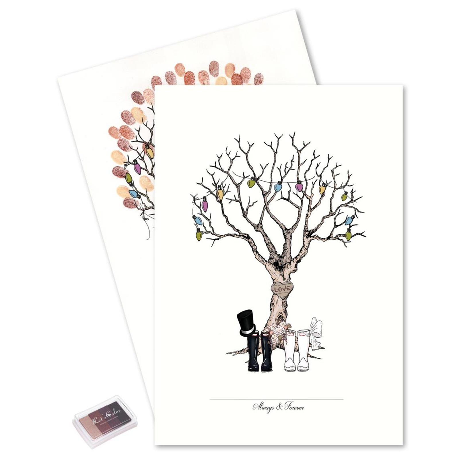 Fingeraftryks Plakat - Bryllupstræ med Gummistøvler, Brun