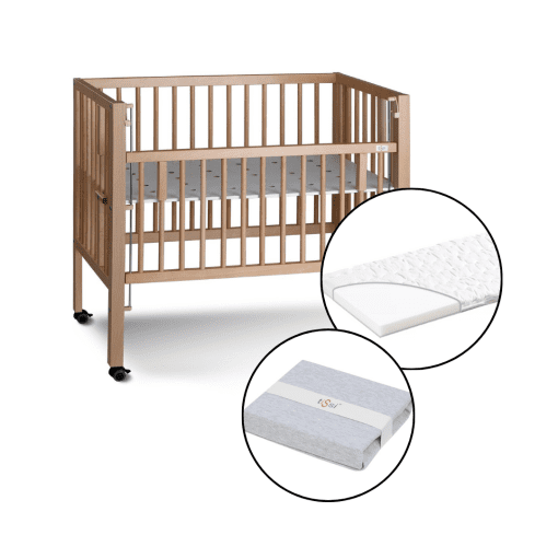 tilbud bedside crib - sofie natur bedside med tilbehoer - boerneseng