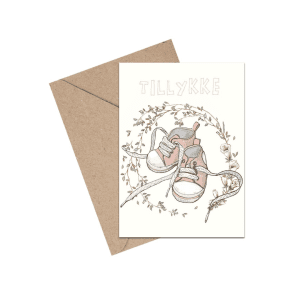Tillykke baby pige - cinverse sko - A6 kort - anledningskort - lykoensningskort
