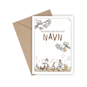 Tillykke med dit fine navn A6 kort - lyoensningskort - anledningskort - navngivningsfest