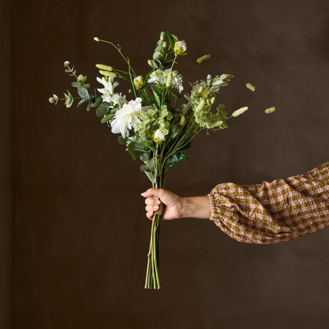 6359-10 - Buket Mira hvid - evighedsbuket - kunstige blomster