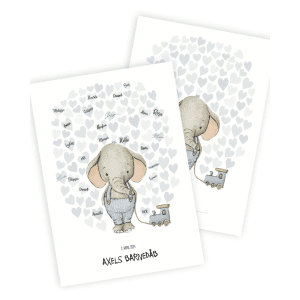 Gaesteplakat med blaa hjerter og elefant dreng - mouse and pen (2)