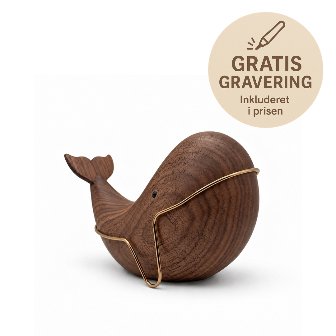 Aviendo Big whale walnut - stor hval valnoed - traefigur - gratis gravering