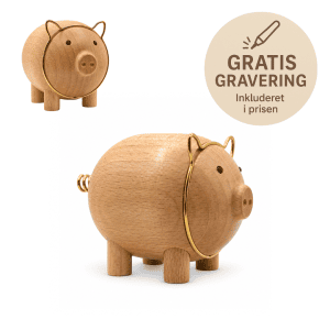 Aviendo Little pig beeach - lille gris boeg - traefigur - mandelgave - gratis gravering