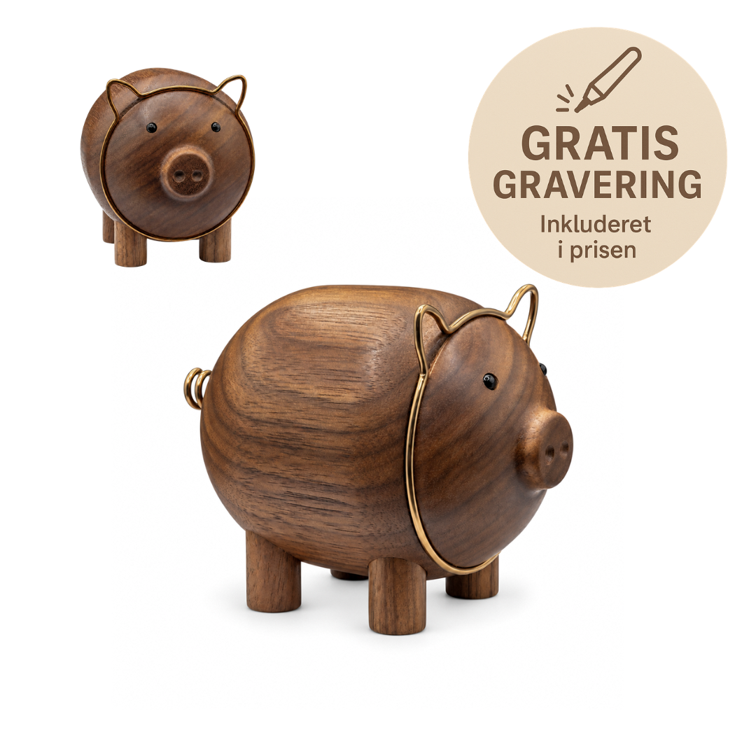Aviendo Little pig walnut - lille gris valnoed - traefigur - mandelgave - gratis gravering