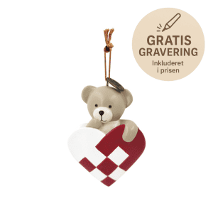 Ophaeng flettet hjerte med bamse beige - kids by friis - julepynt - gravering (1)