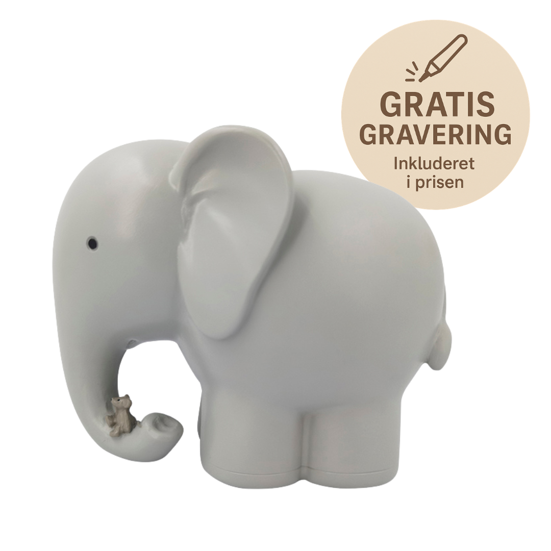 Sparegris - Elefant med mus - gravering - daabsgave (1)